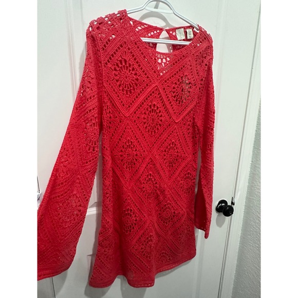 Joie Dresses & Skirts - Joie Coral Crochet Mini Dress Long Sleeve Open Knit Boho Geometric NWT Size M